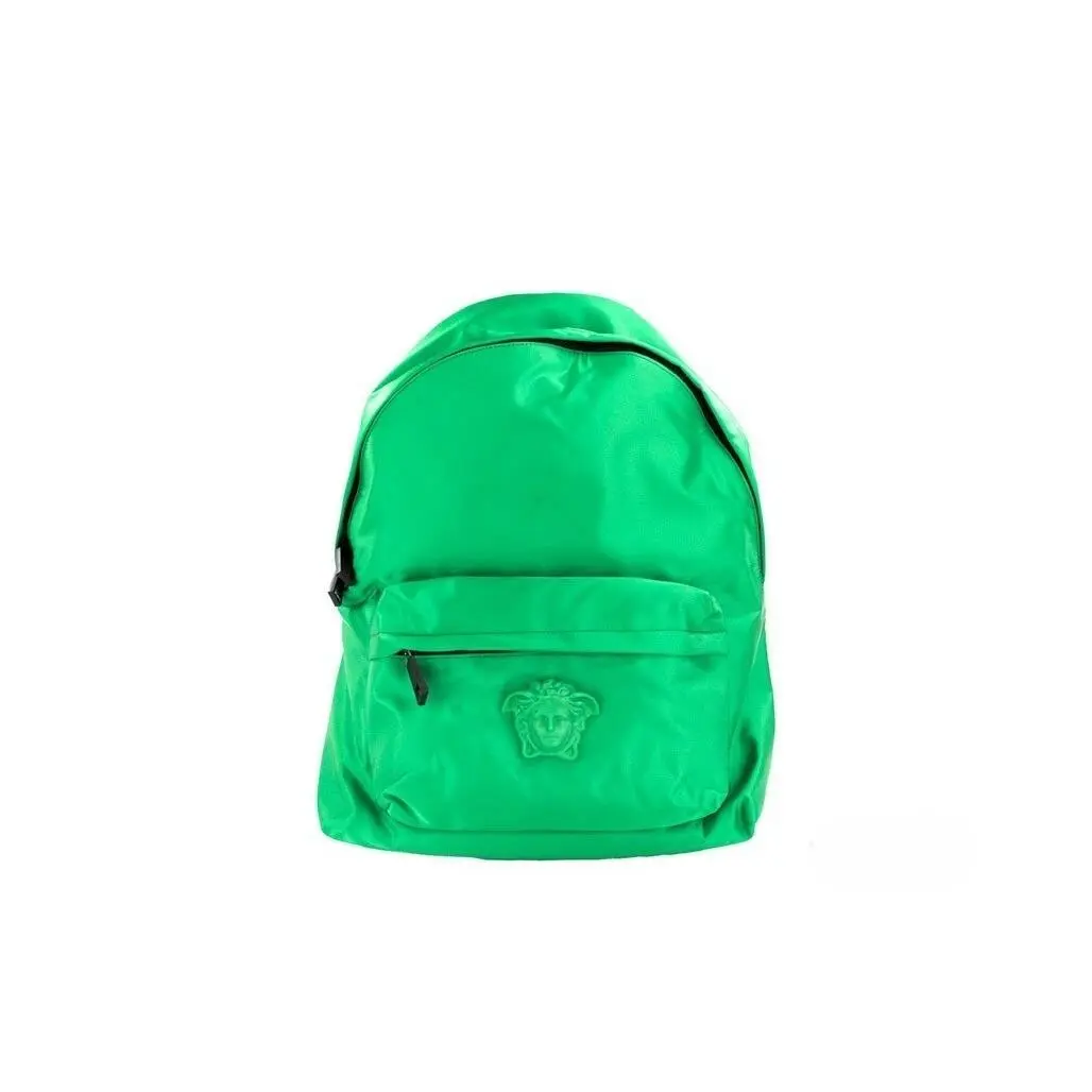 Versace Large Bright Green Nylon Fabric Medusa Shoulder Backpack Bookbag