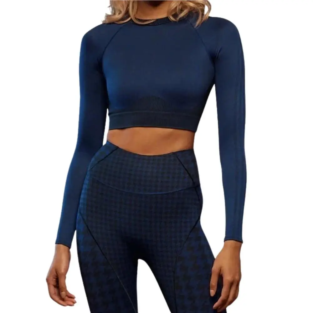Adidas x Ivy Park HH9361 Top Women XS Dark Blue Stretch Crew Neck Cropped RED561