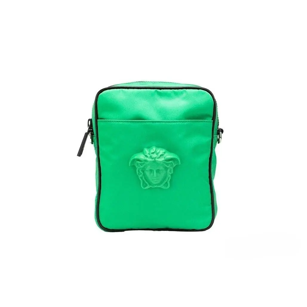 Small Bright Green Nylon Fabric Medusa Crossbody Messenger Bag Purse by Versace
