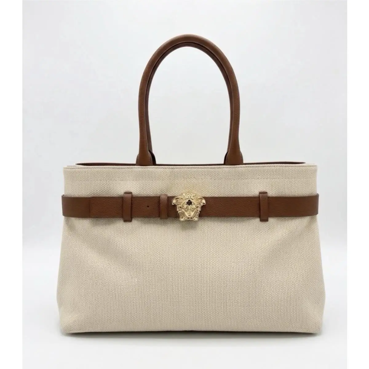 Medusa Top Handle Large Tote Canvas/leather Beige Bag 1022470 IT by Versace