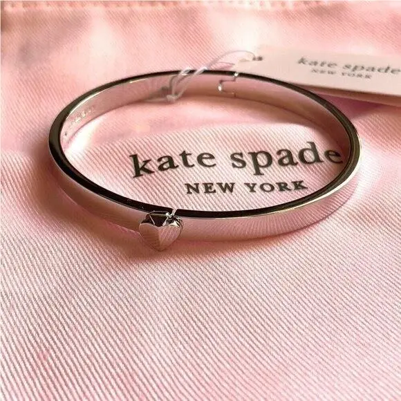 Silver Heritage Spade Logo Metal Button Bangle Bracelet Dust Bag by Kate Spade