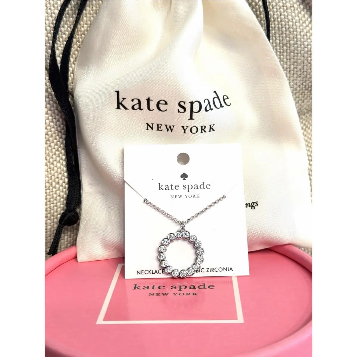 New  Pendant Necklace Full Circle Round Silver Tone w/ Dustbag by Kate Spade