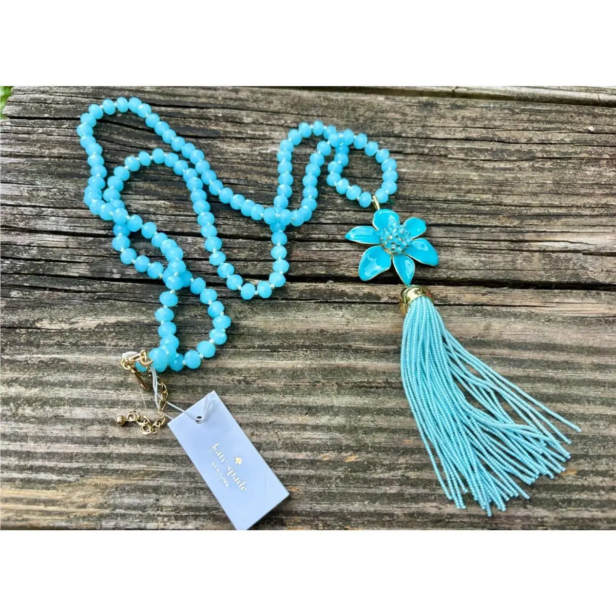 NY Lovely Lillies Long Pendant Necklace Turquoise Beautiful by Kate Spade