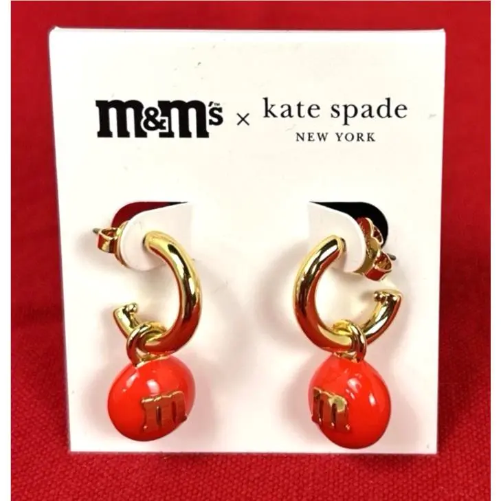 M M`s Red Charm Huggies Cuff Earrings Gold Tone Candy by Kate Spade
