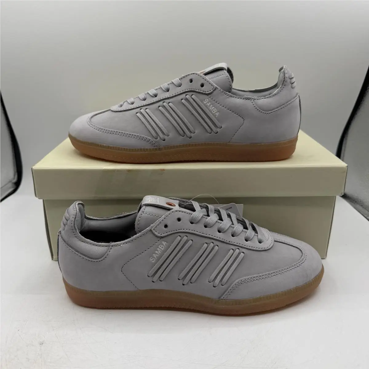 Adidas Samba Shoes Womens Sz 6.5 Clear Onyx Grey Leather Casual Sneakers BY2833