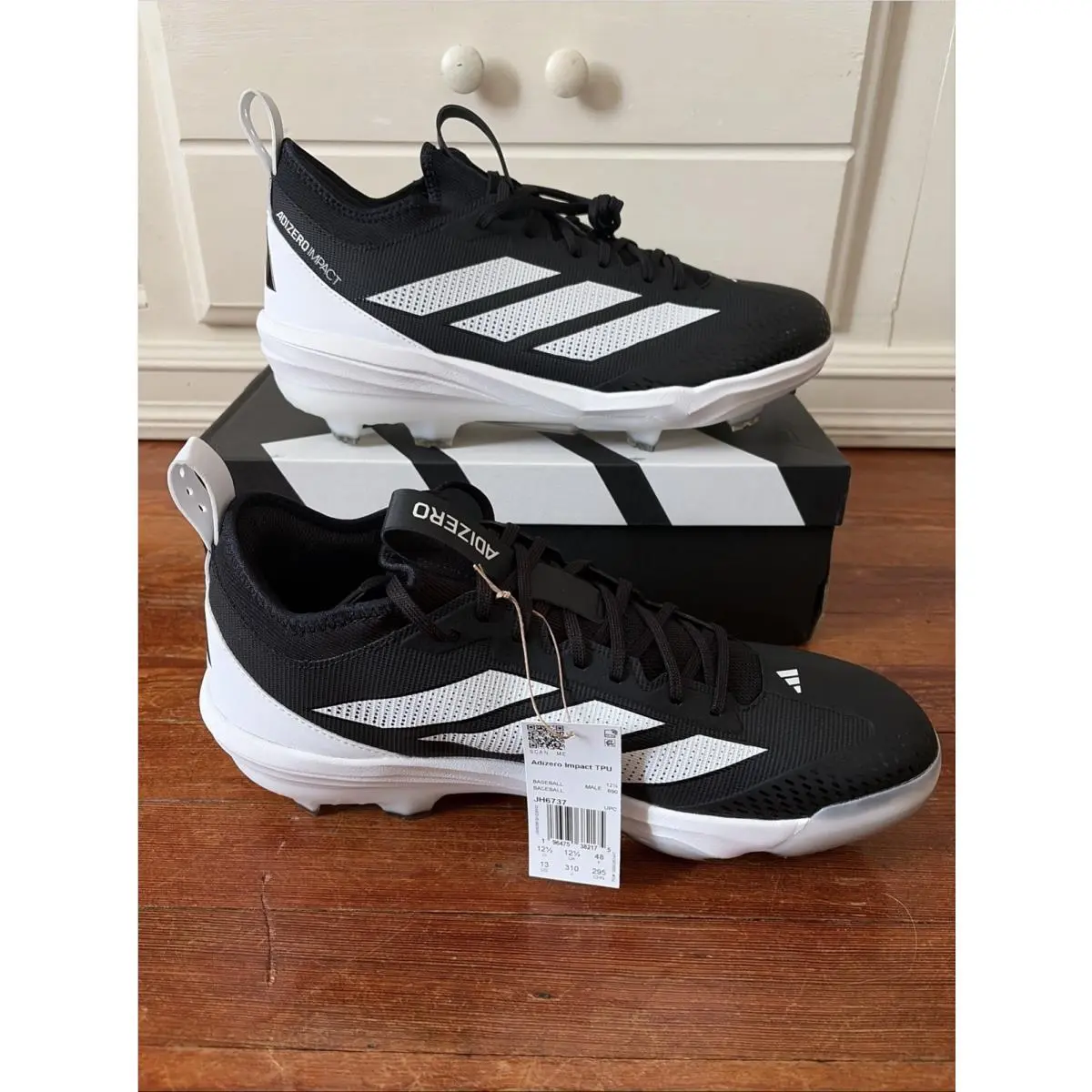 Adidas Men`s Adizero Impact 2.0 Tpu Baseball Cleats Size 13 Black White JH6737