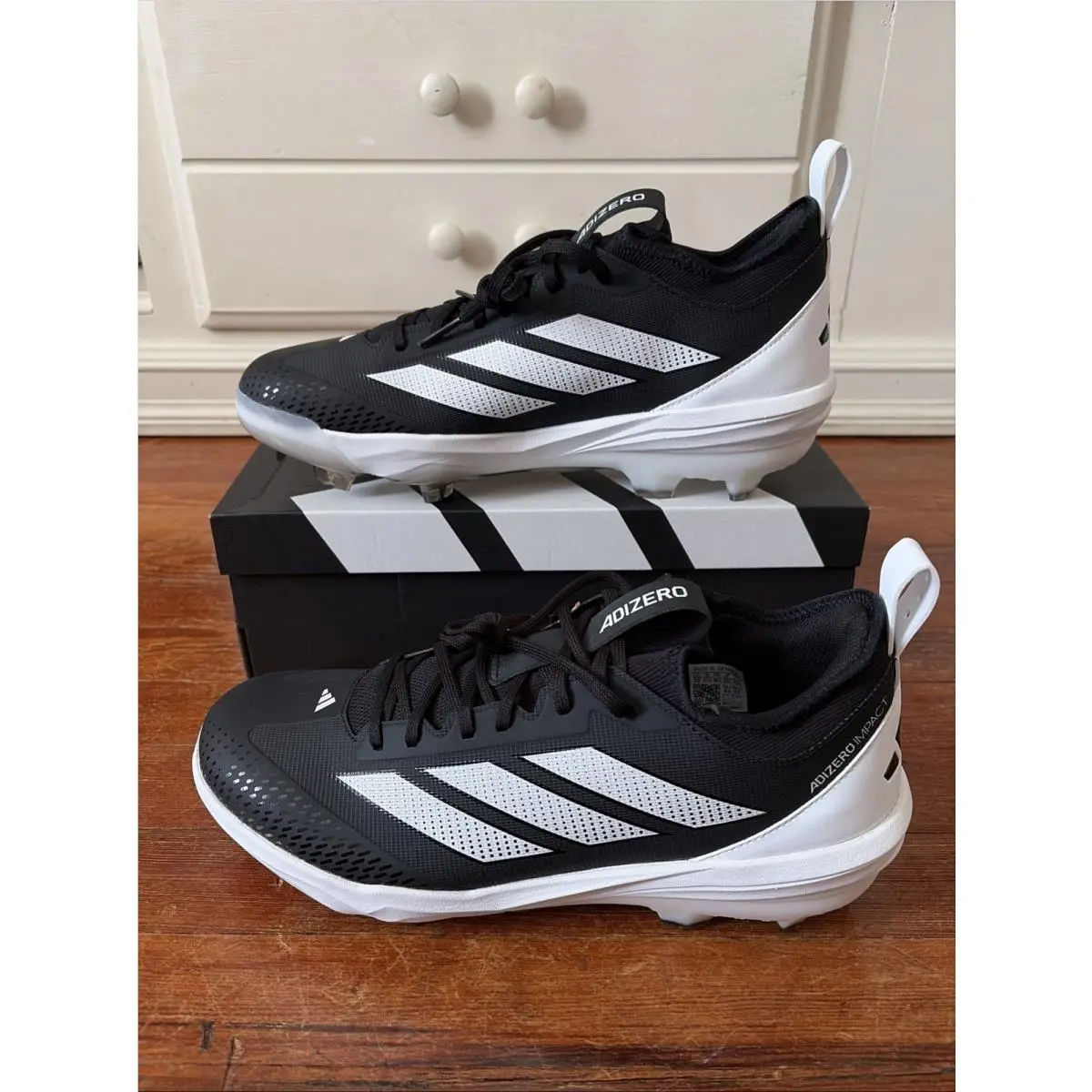 Adidas Men`s Adizero Impact 2.0 Tpu Baseball Cleats Size 12 Black White JH6737