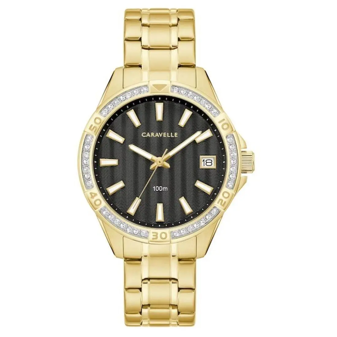 Caravelle By Bulova Aqualuxx Women`s Black Dial Quartz Watch 44M116 - Face: Black, Dial: Black, Band: Gold