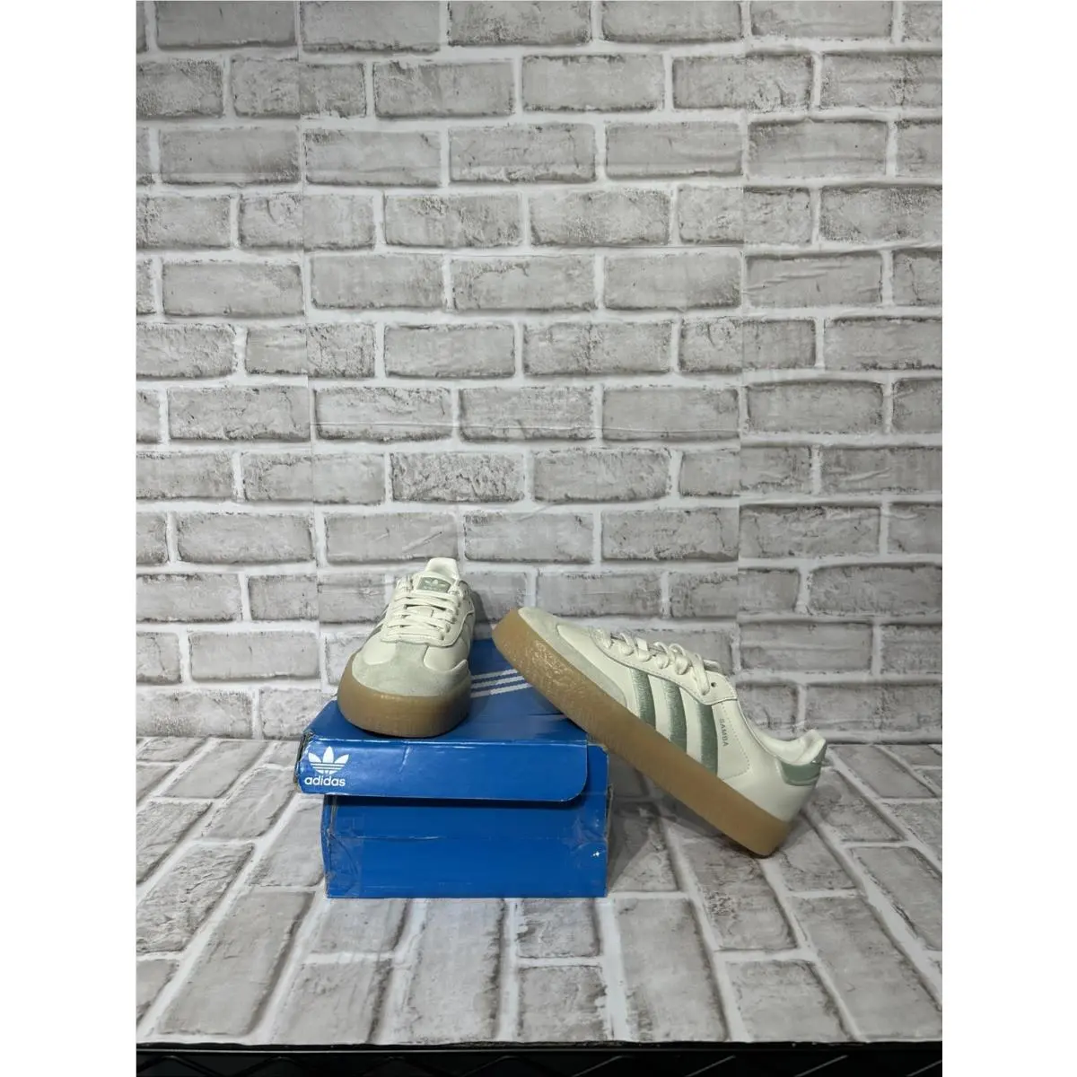 Adidas Sambae W IG1947 Sneakers Womens US 7.5 Off White Green Leather Shoes - White