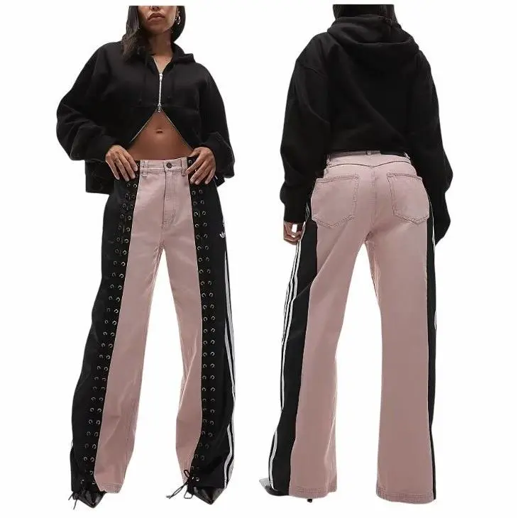 Originals Firebird Denim Track Pants FB Lacing Pink Black Side Stripes S by Adidas