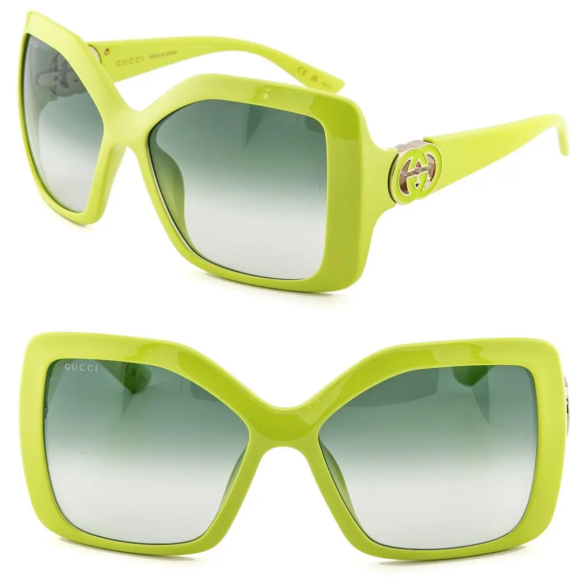 GG2015S Lime Green 2015 GG Logo Oversized Geometric Runway Sunglasses 004 by Gucci