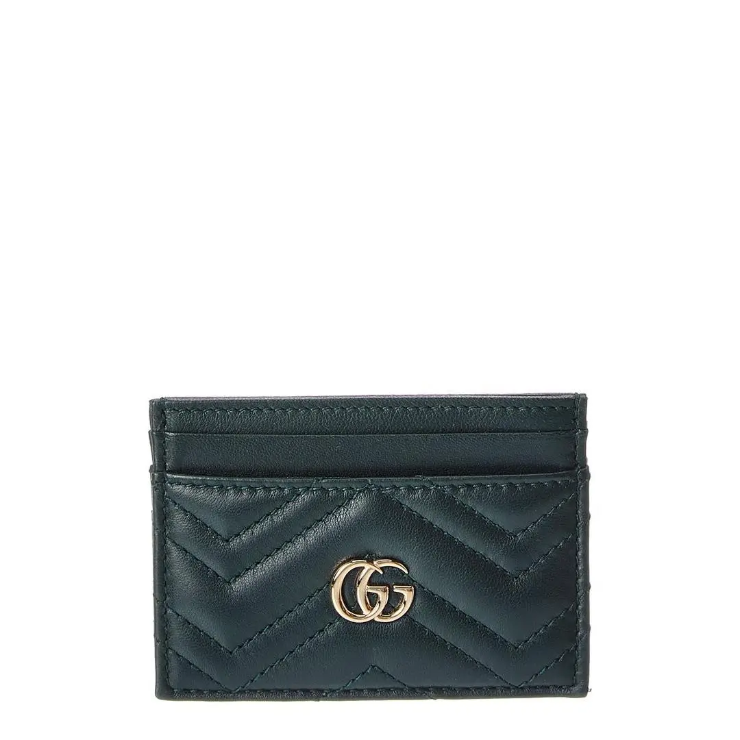 Gucci Gg Marmont Leather Card Case Women`s Green