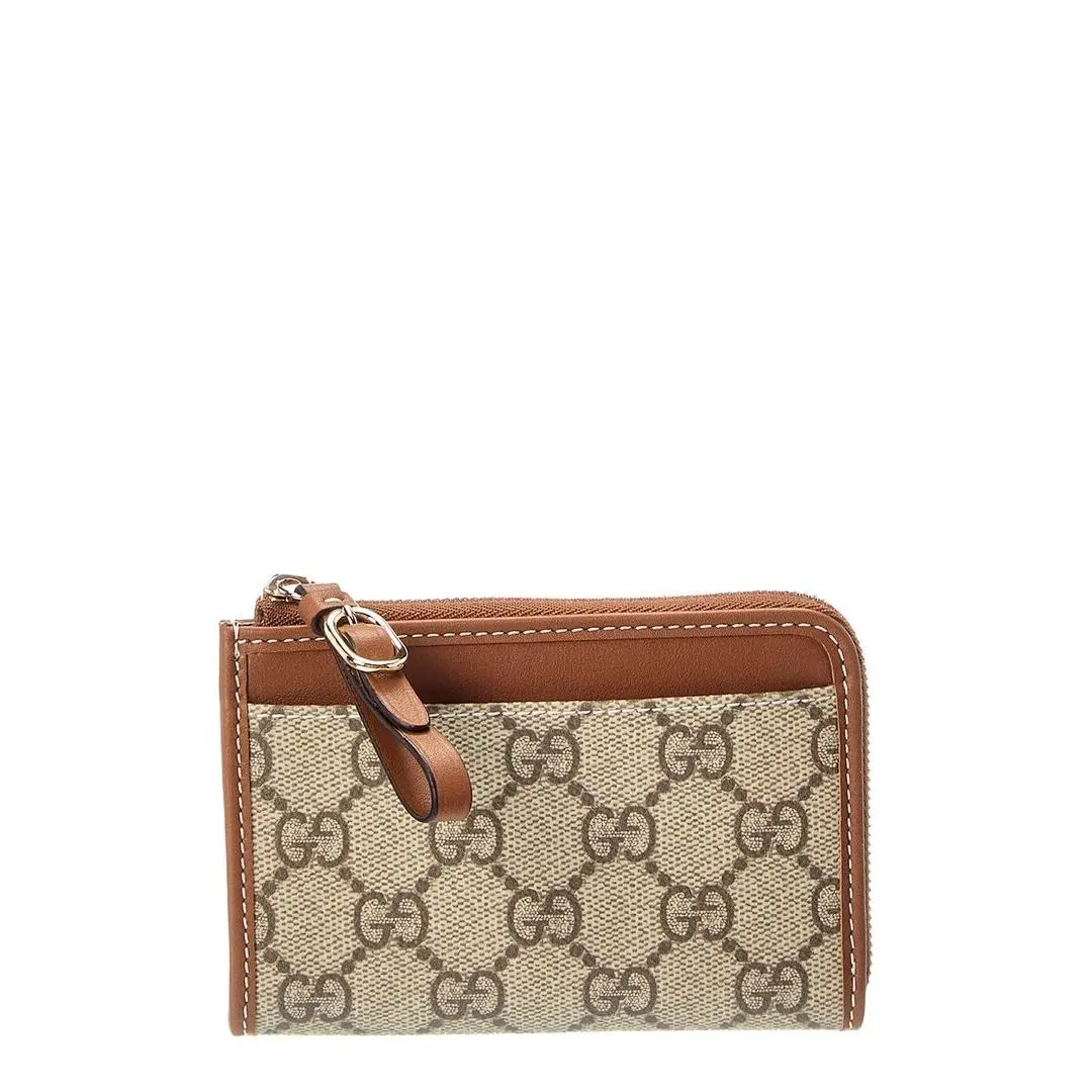 Gucci Gg Supreme Canvas Leather Card Case Women`s Beige