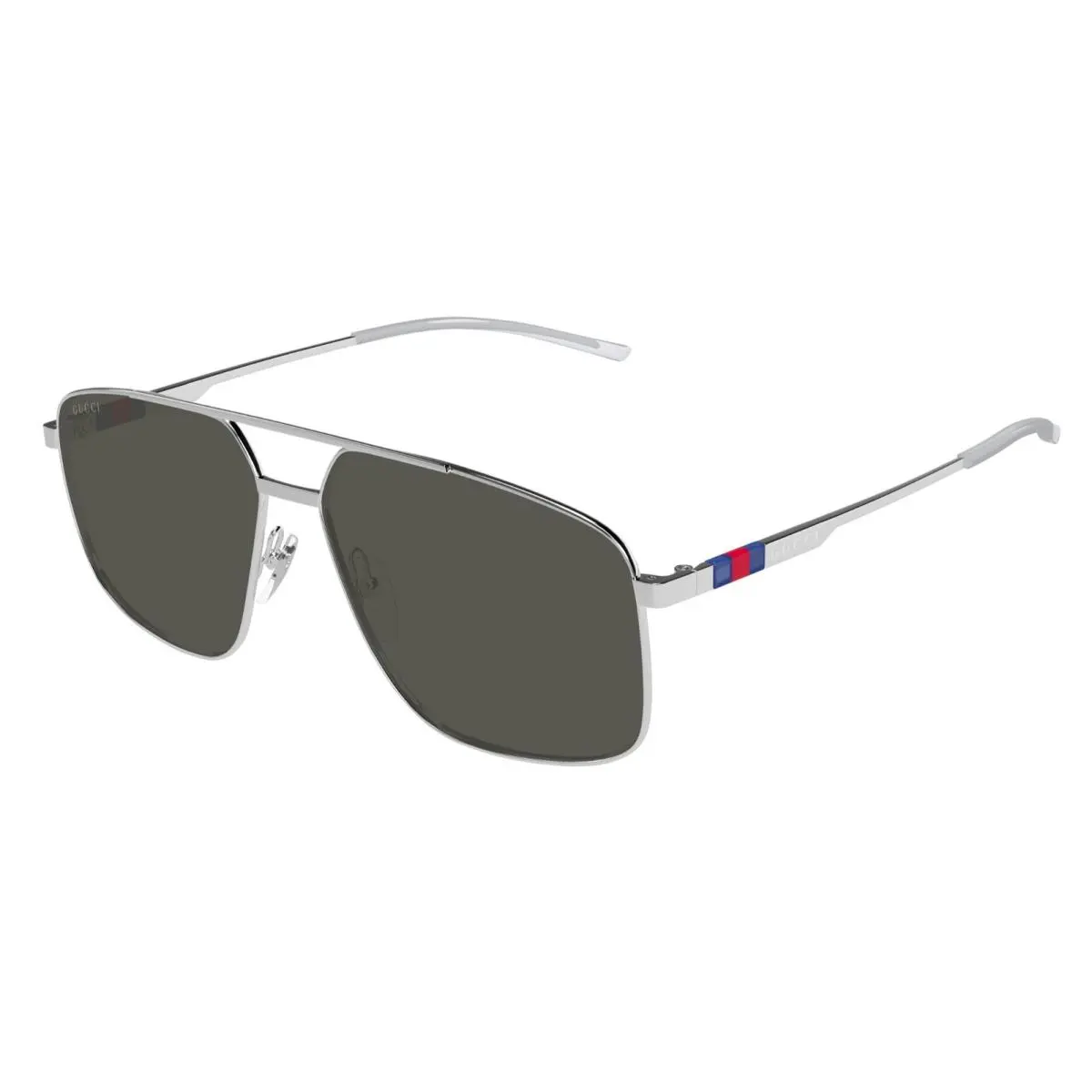GG1676S 001 Silver Silver Grey Lens 60 mm Pilot Navigator Men`s Sunglasses by Gucci