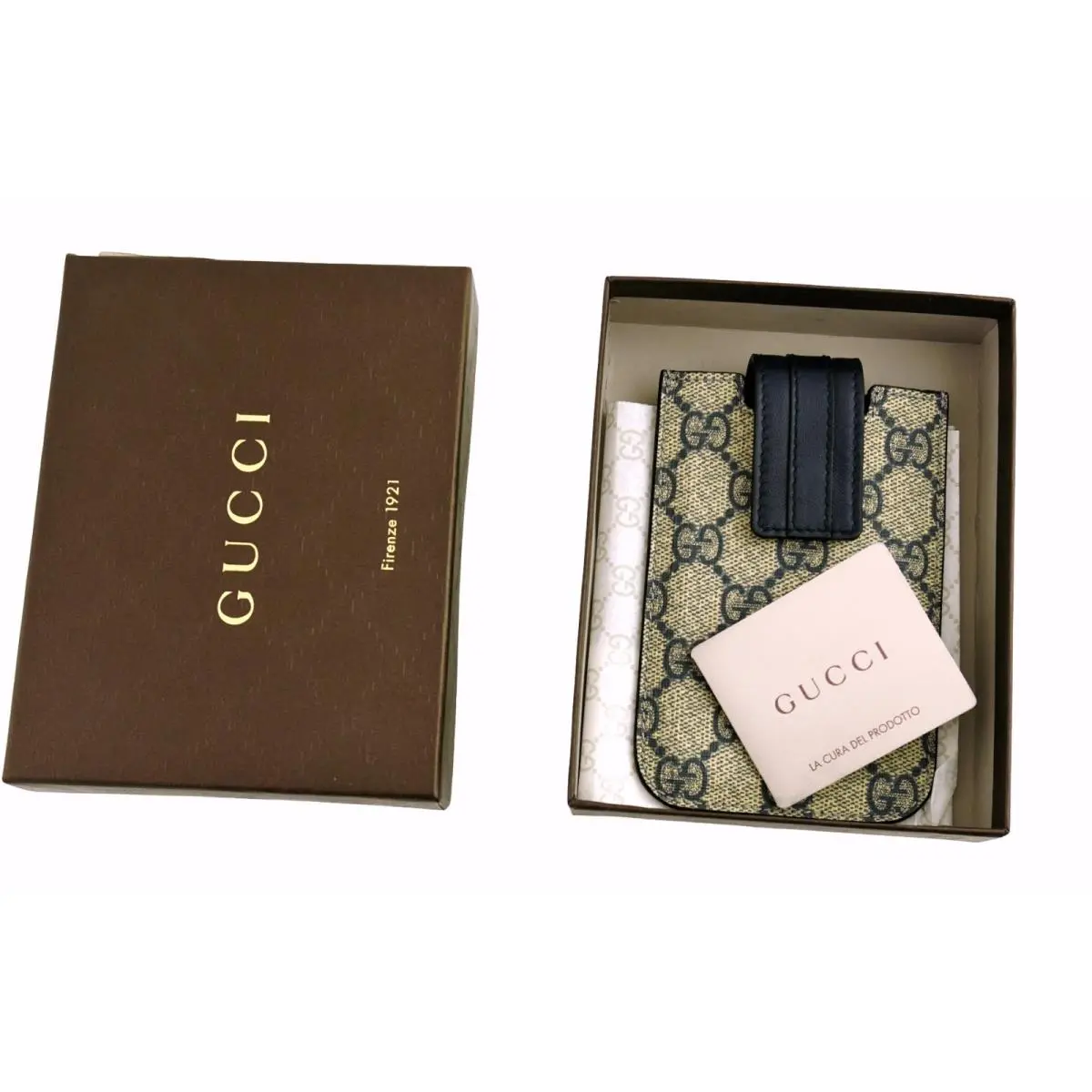 Gucci Blue GG Monogram Coated Leather Slim Card Wallet Case Italy