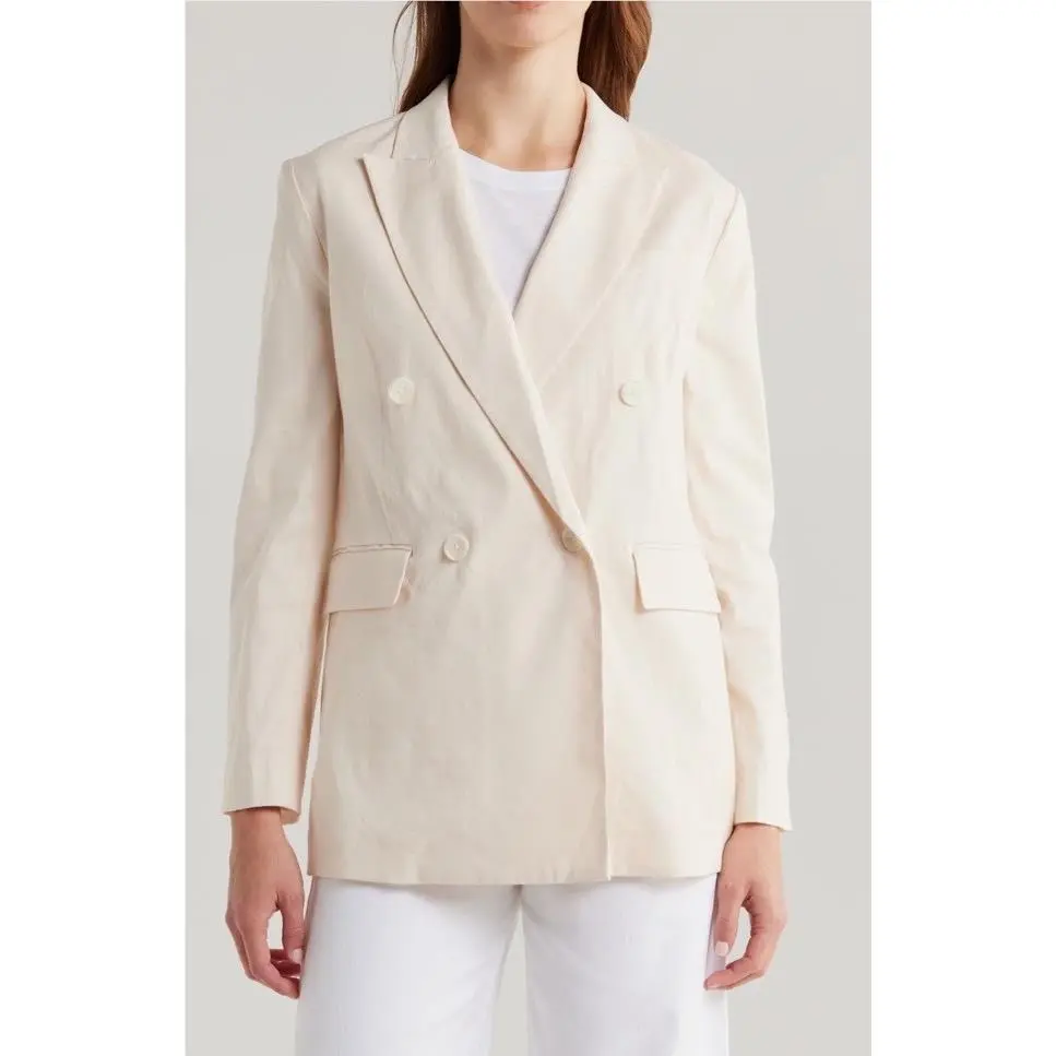 Rag Bone Size 2 Emile Linen Blazer Ivory Double Breasted Jacket Coat by Rag & Bone