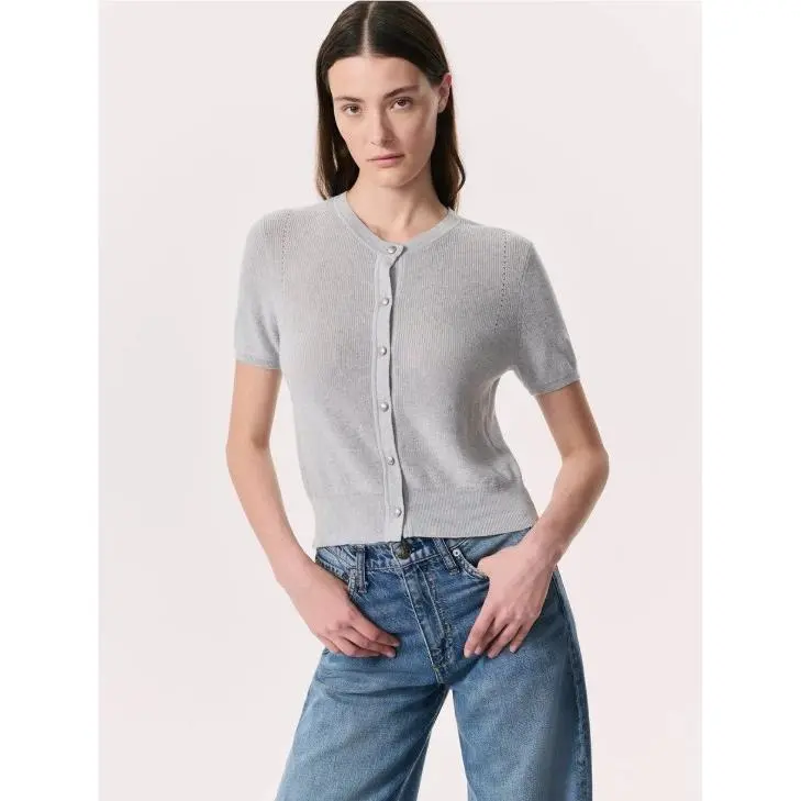 Rag Bone Dina Cotton Cash SS Cardigan In Heather Grey Size: Medium by Rag & Bone