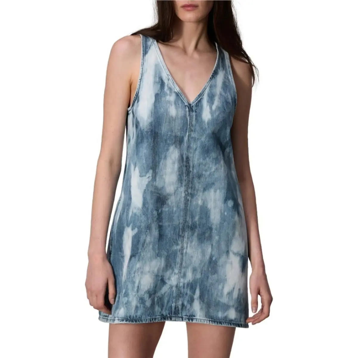 Rag Bone Women Indigo Watercolor Cotton Denim Naia V-neck Mini Dress Size M