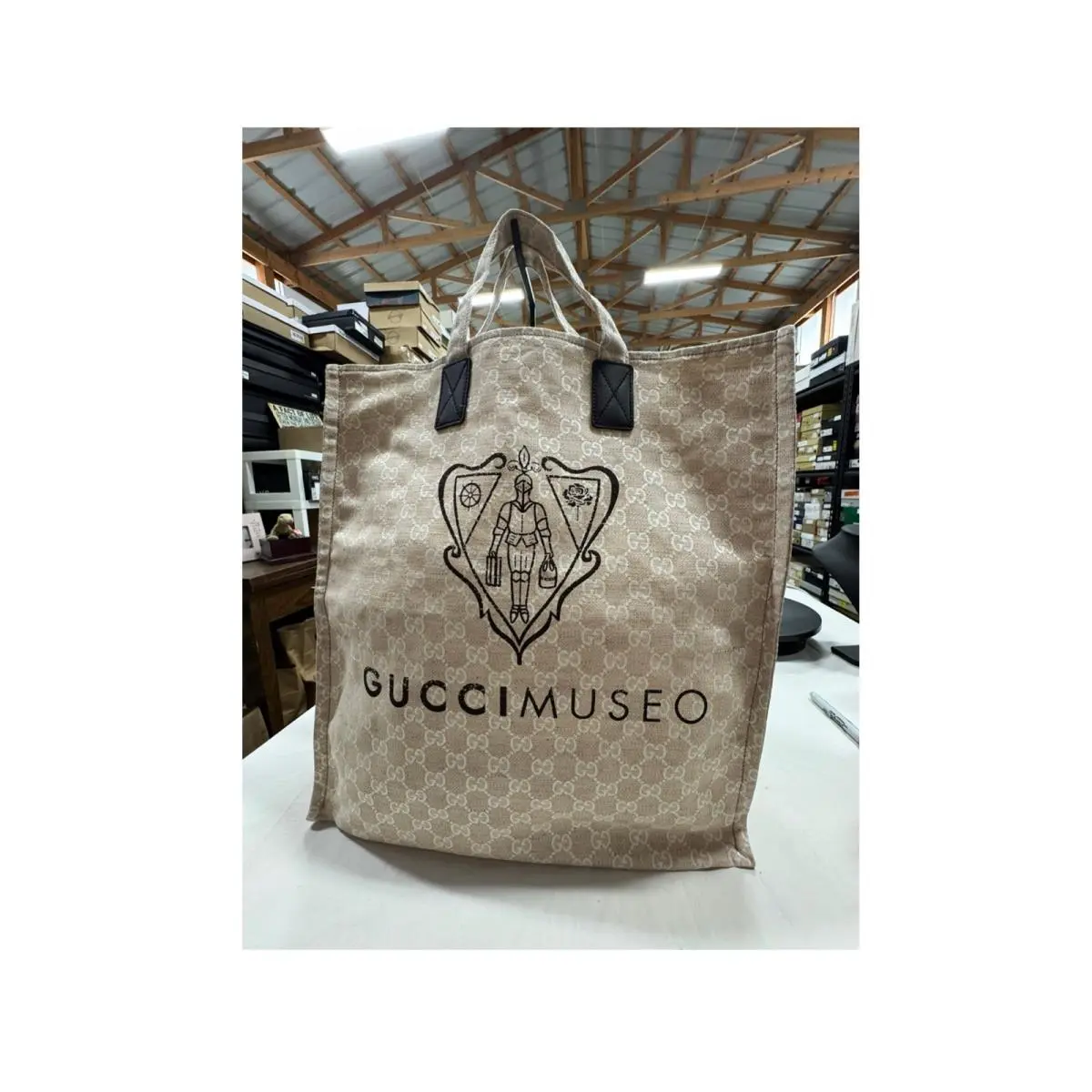 Musio Beige Logo Tote Bag by Gucci
