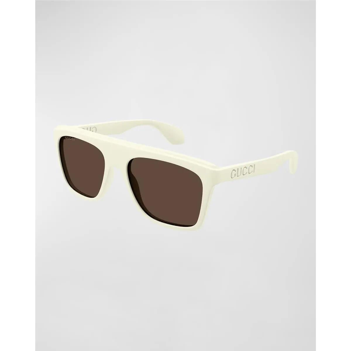 Gucci Logo-cutout Acetate Rectangle Sunglasses Men`s Matte Solid White