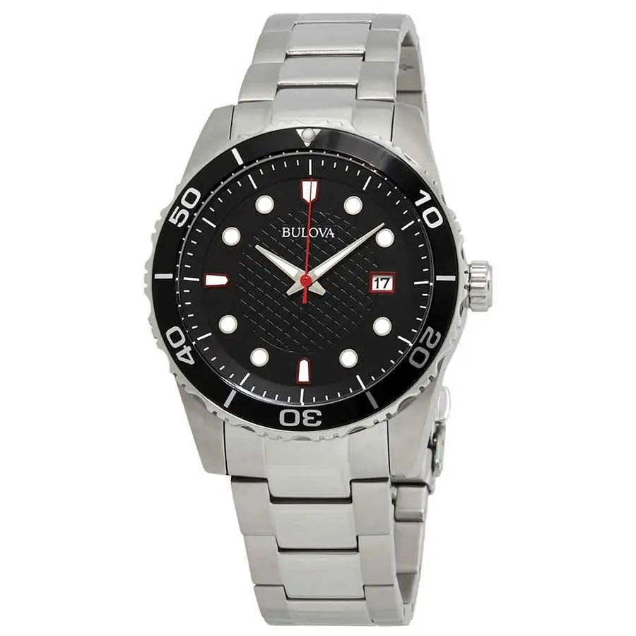 Bulova Sport Black Dial Stainless Steel Men`s Watch 98A195