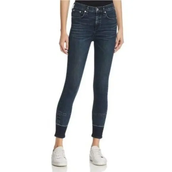Rag Bone High Rise Ankle Skinny Dark Vee Wash Jeans 32 by Rag & Bone