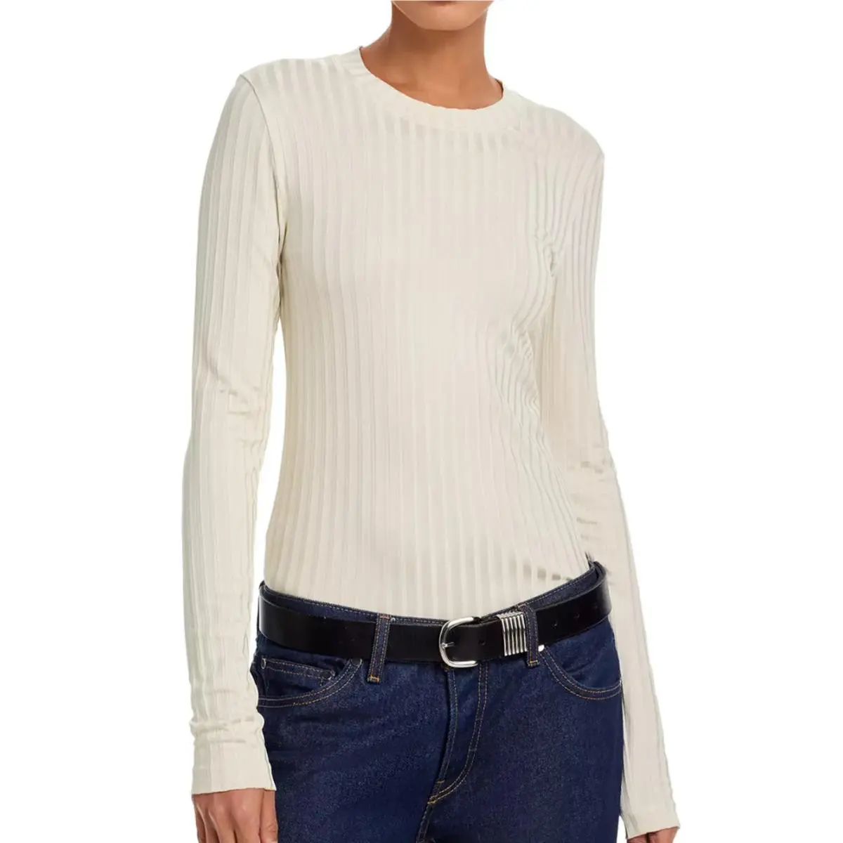 Rag Bone Natalia Long Sleeve Ribbed Shirt Top Bone S by Rag & Bone
