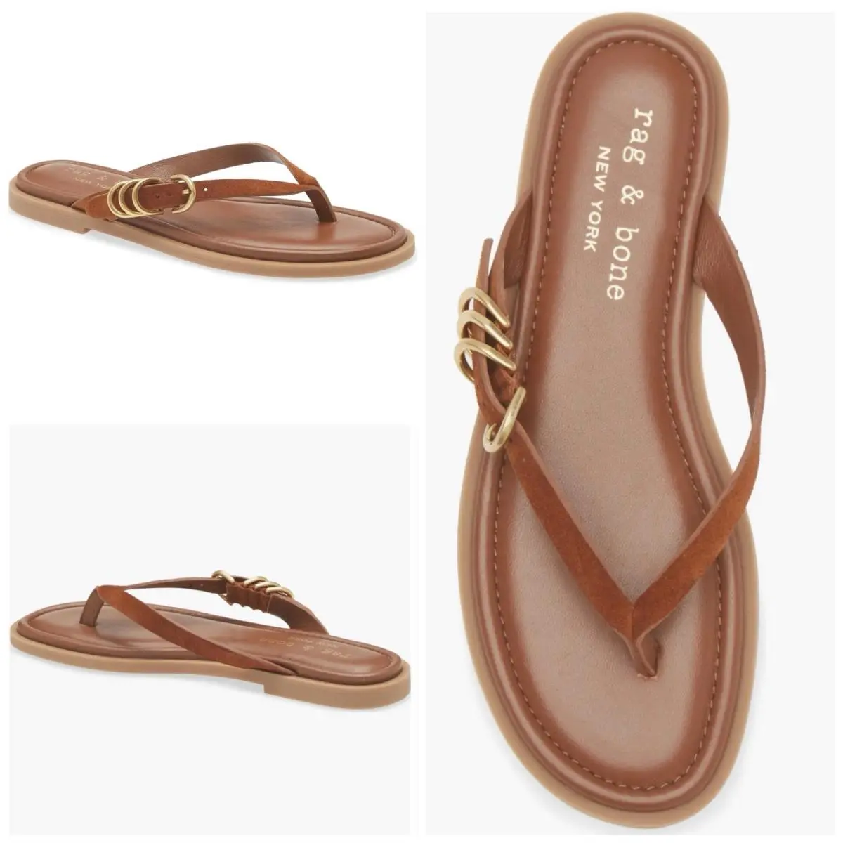 Rag Bone Gia Thong Sandal In Umber Suede Size:37.5 US 7.5