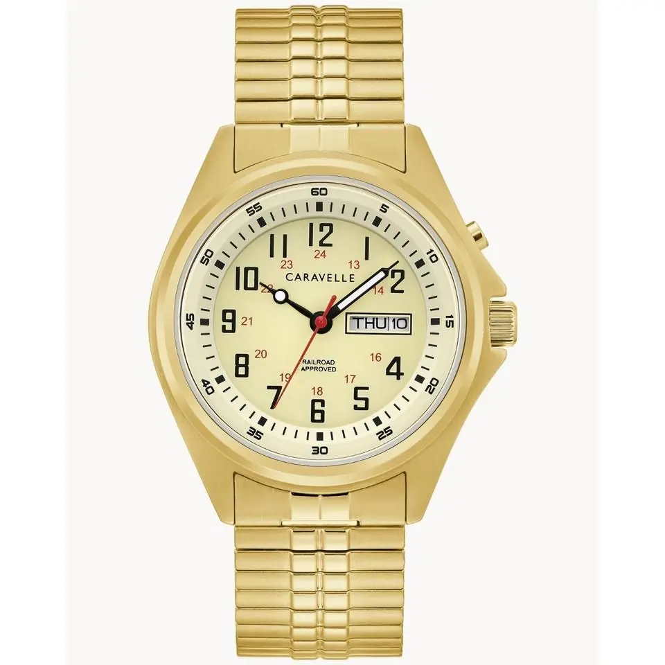 Caravelle by Bulova Men`s Traditional Gold Dial Watch - 44C112