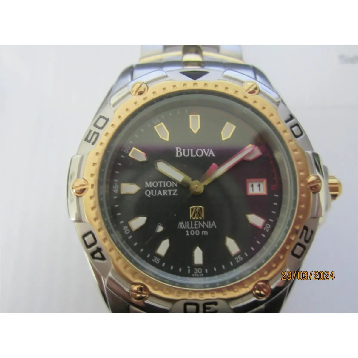 Bulova Millenia Men`s Watch Motion Quartz All S/s Two Tone Japan 98G38