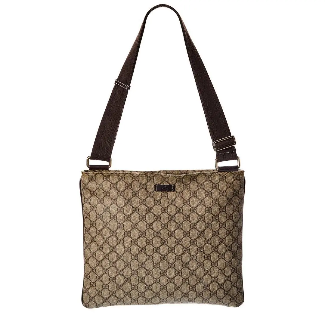 Beige Gg Supreme Canvas Monogram Medium Flat Messenger Bag by Gucci