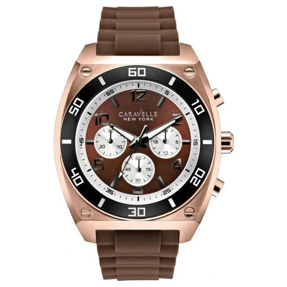 Caravelle by Bulova Men`s York Rose Gold Brown Dial Quartz 45A114 Watch