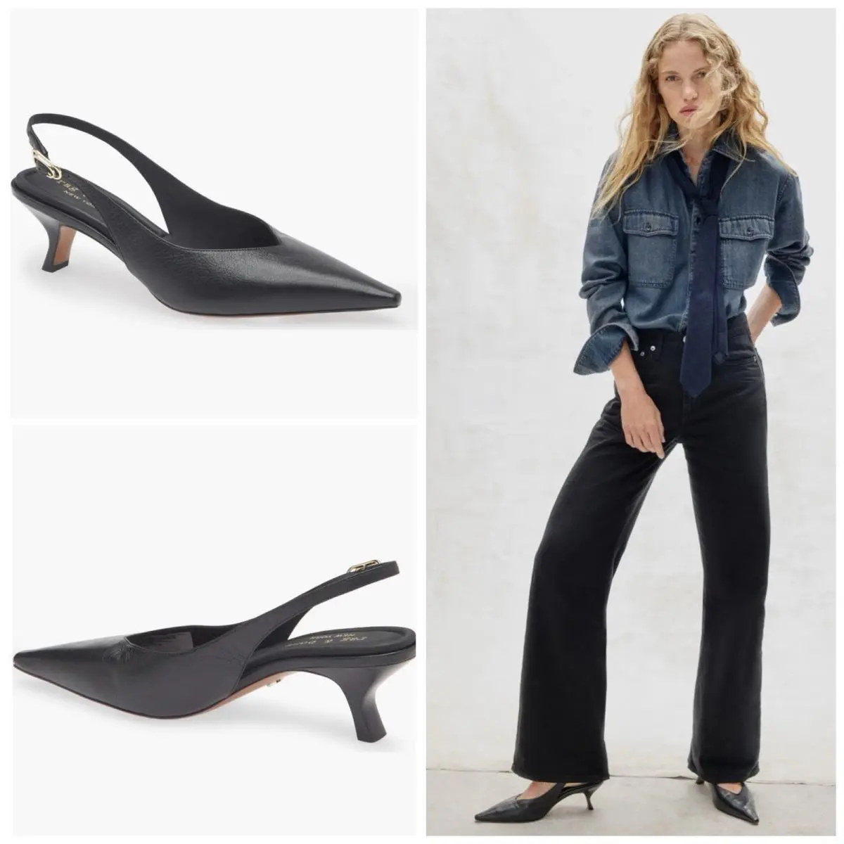 Rag Bone Madison Slingback Pointed Toe Kitten Heel Pump Size:39 US 9