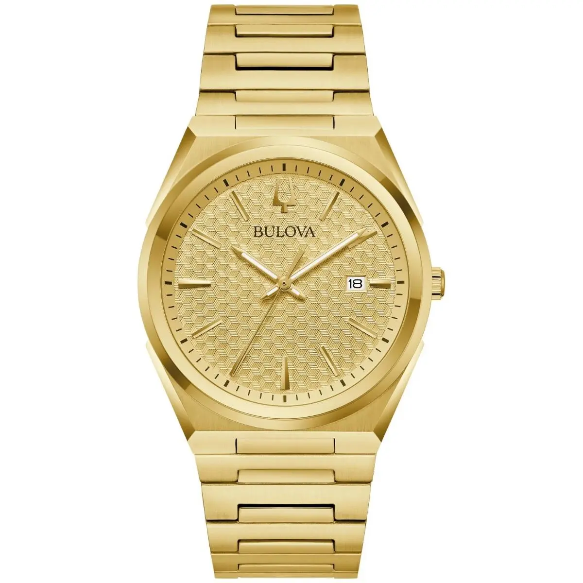 Bulova Men`s Classic Date Indicator Quartz Gold Watch - 97B226 - Dial: Gold, Band: Gold, Bezel: Gold