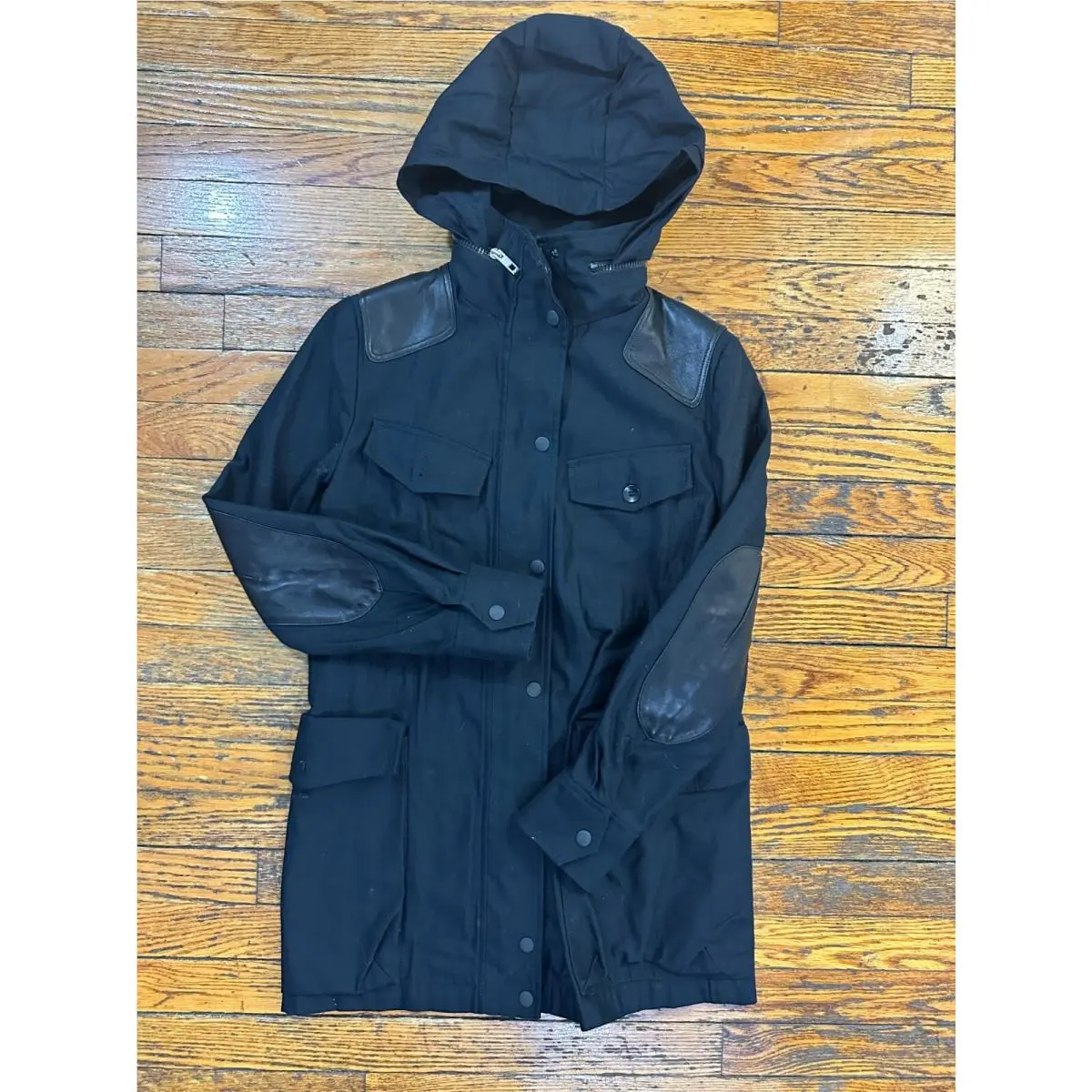 Rag Bone Leather Trim Safari Hunting Field Jacket Color Black Size S