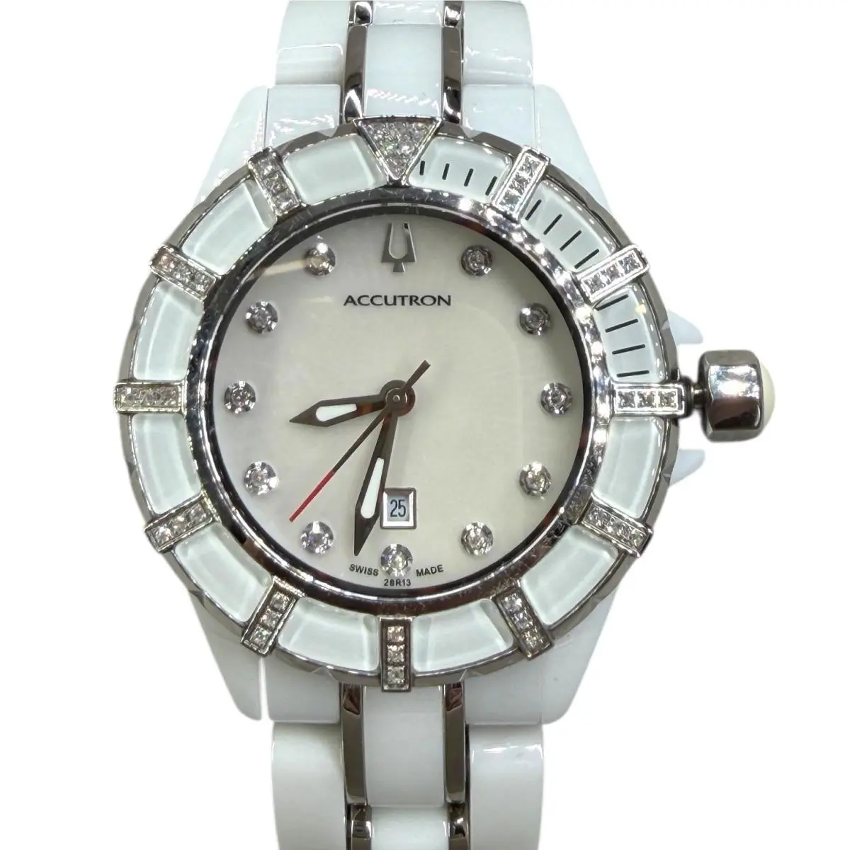 Bulova Accutron 28R13 Mirador White Ceramic Mop Dial Ladies Watch