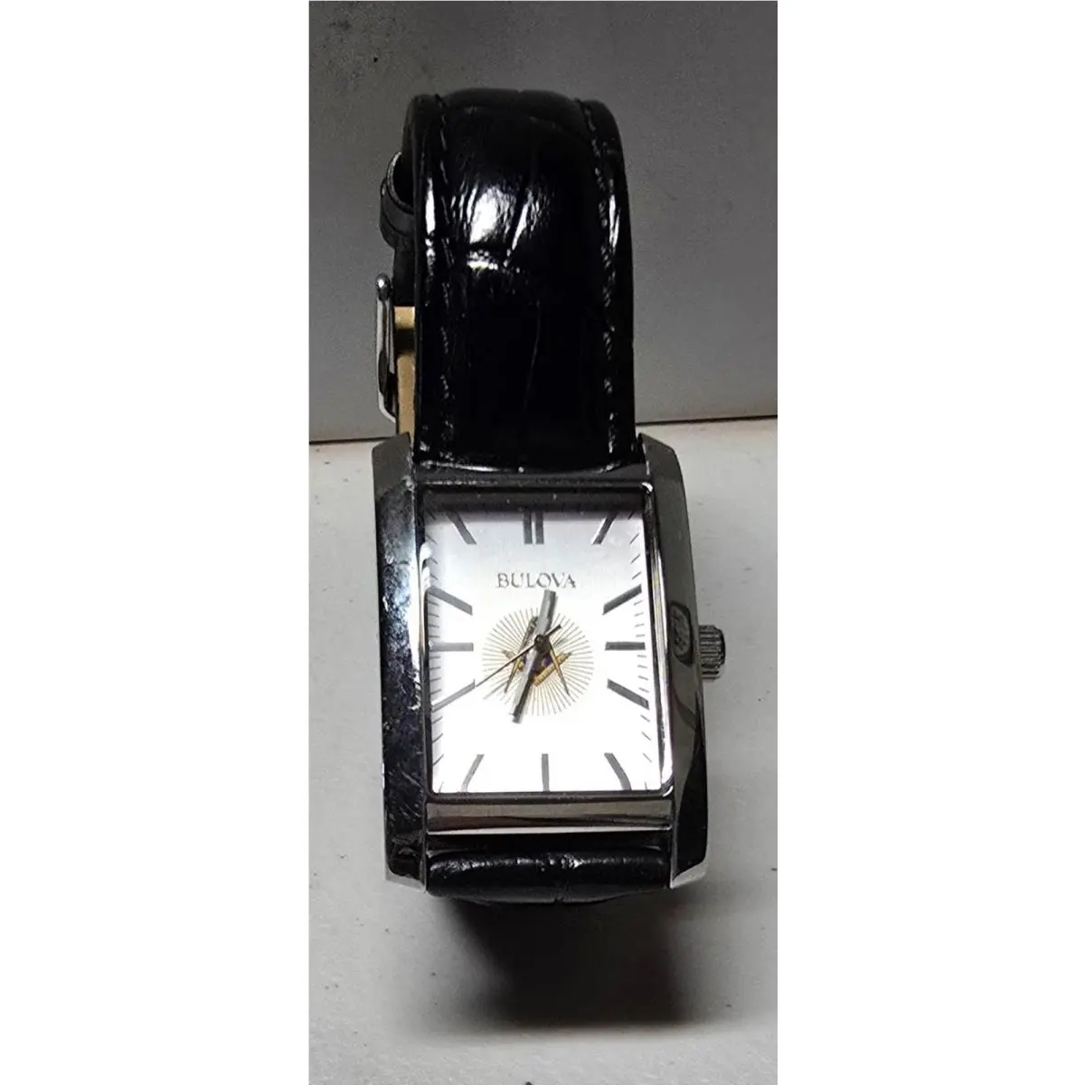 Bulova 96A156 Rectangular Tank Style Dress Watch Silver Dial Strap