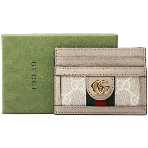 Gucci Ophidia Double G Green Red Web GG Supreme Card Case Wallet W/box