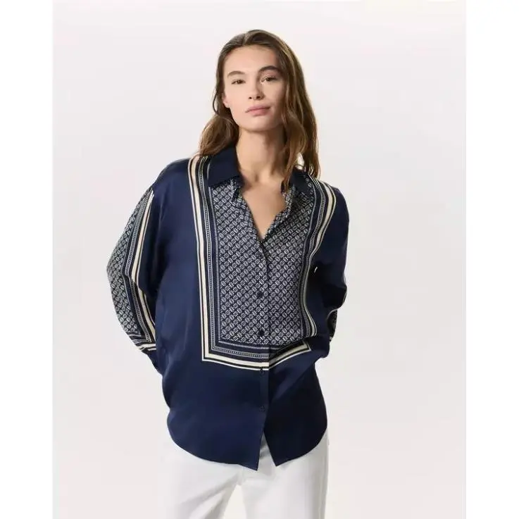 Rag Bone Jessica Printed Shirt In Deep Navy Scarf Size: Medium