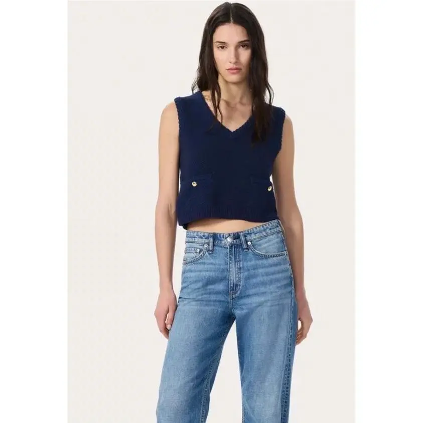 Rag Bone S Small Blaire V Neck Vest Indigo Blue Knit Sleeveless Sweater by Rag & Bone