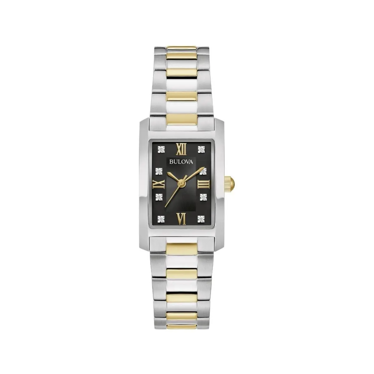 Bulova Classic Two Tone Stainless Steel Diamond Rectangle Women`s