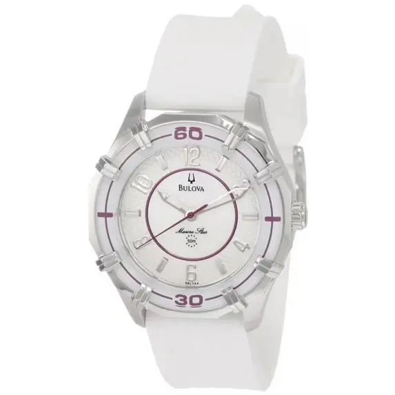 Bulova Marine Star 96L144 Womens Mop Dial White Rubber Dive Watch