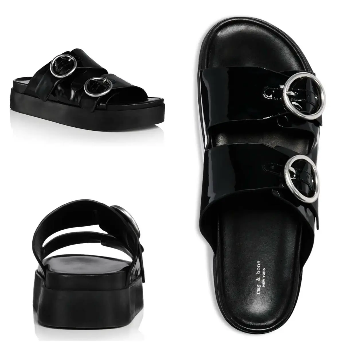 Rag Bone Geo Buckle Platform Slide In Black Patent Size:36 US 6