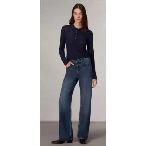 Rag Bone Viola Long Sleeve Polo In Indigo Size: Medium