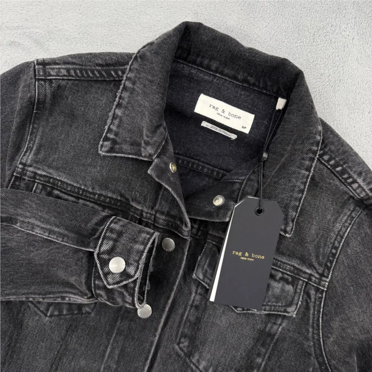 Rag Bone Nico Jacket Black Denim Trucker Style Made in Usa Women`s Size Small