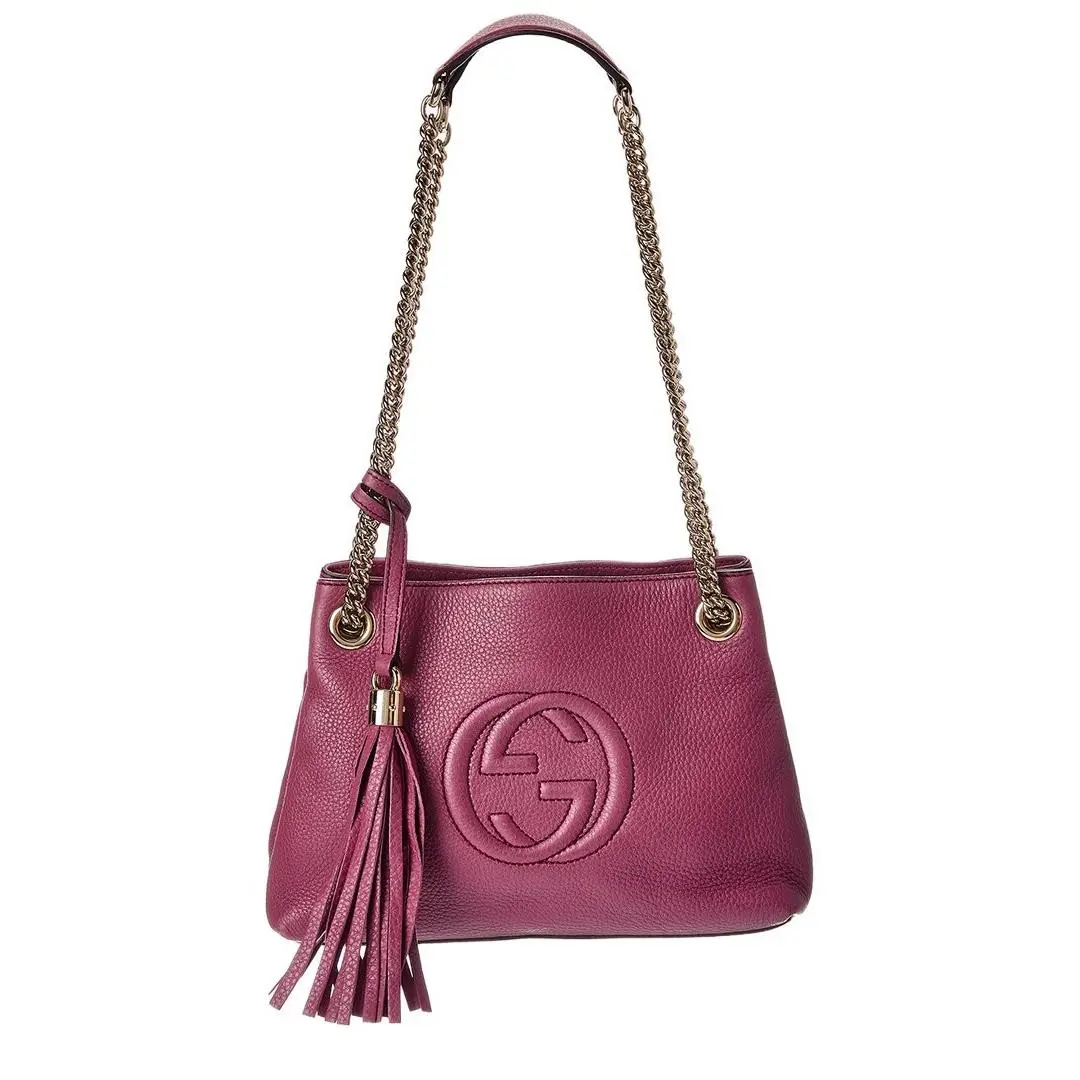 Gucci Peonia Pebbled Calfskin Leather Small Soho Chain Shoulder Bag