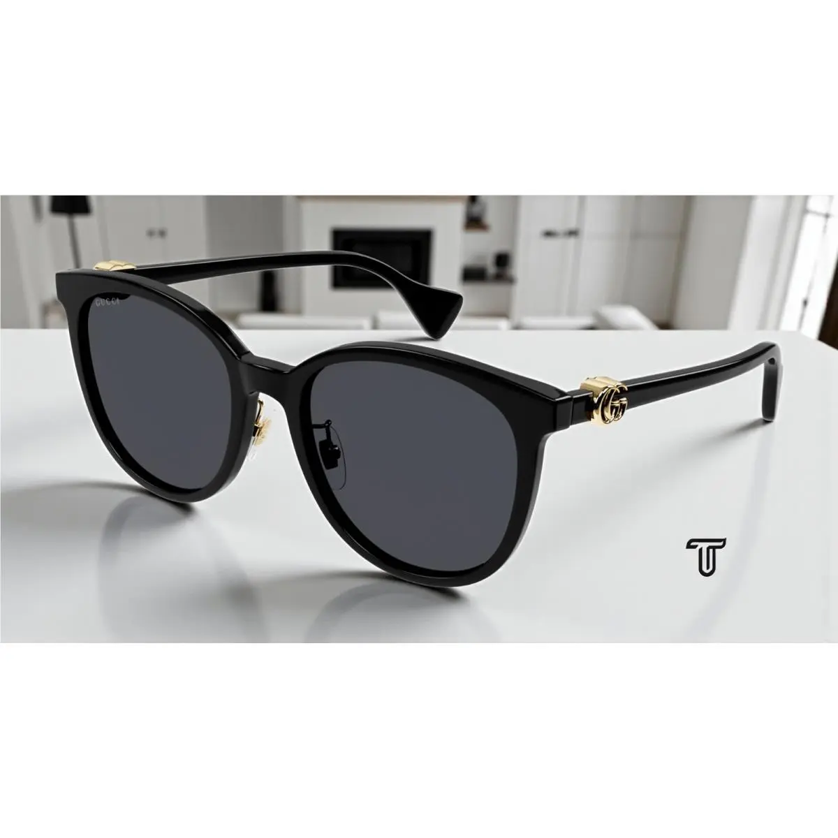 GG1180SK 002 Round Oval Panthos Black Grey 56 mm Women`s Sunglasses by Gucci