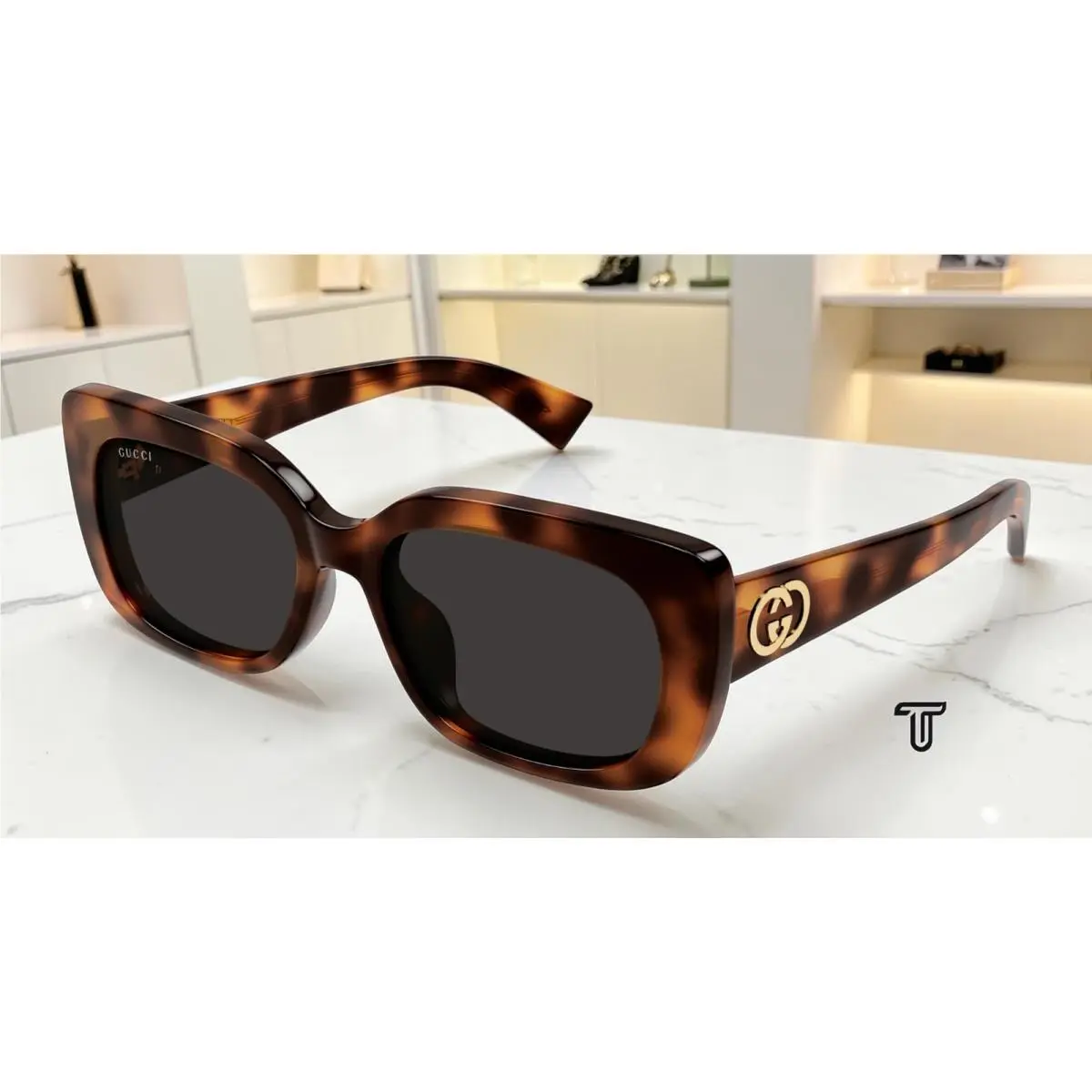 Gucci GG1979SK 002 Havana Grey 55 mm Rectangular Squared Women`s Sunglasses