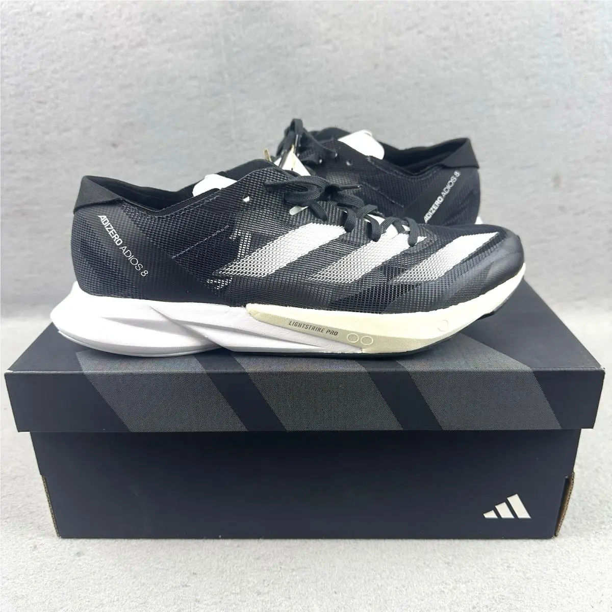 Adidas Adizero Adios 8 Running Shoes Womens 7.5 Black White ID6905 Box