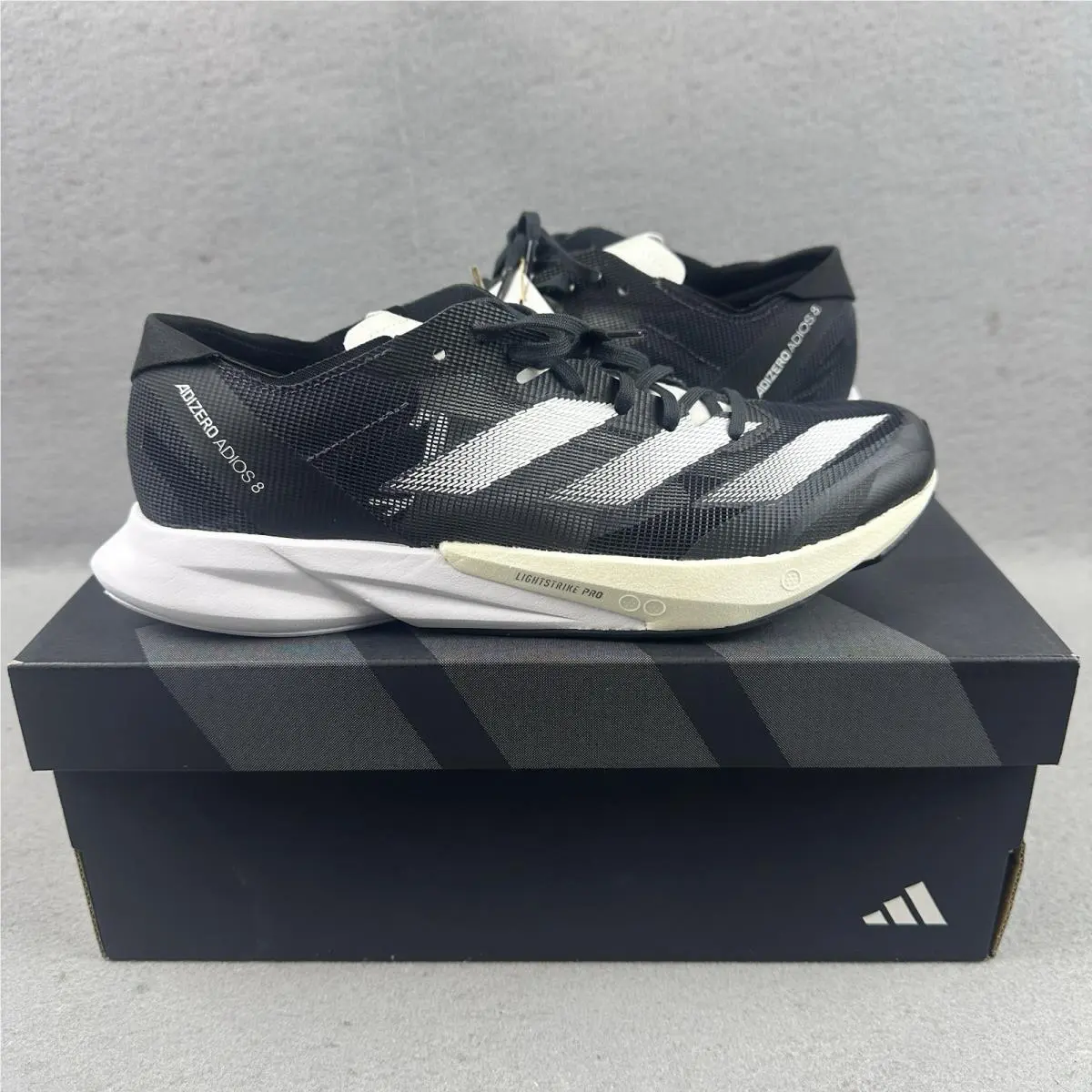 Adidas Adizero Adios 8 Running Shoes Womens 6.5 Black White ID6905 Box